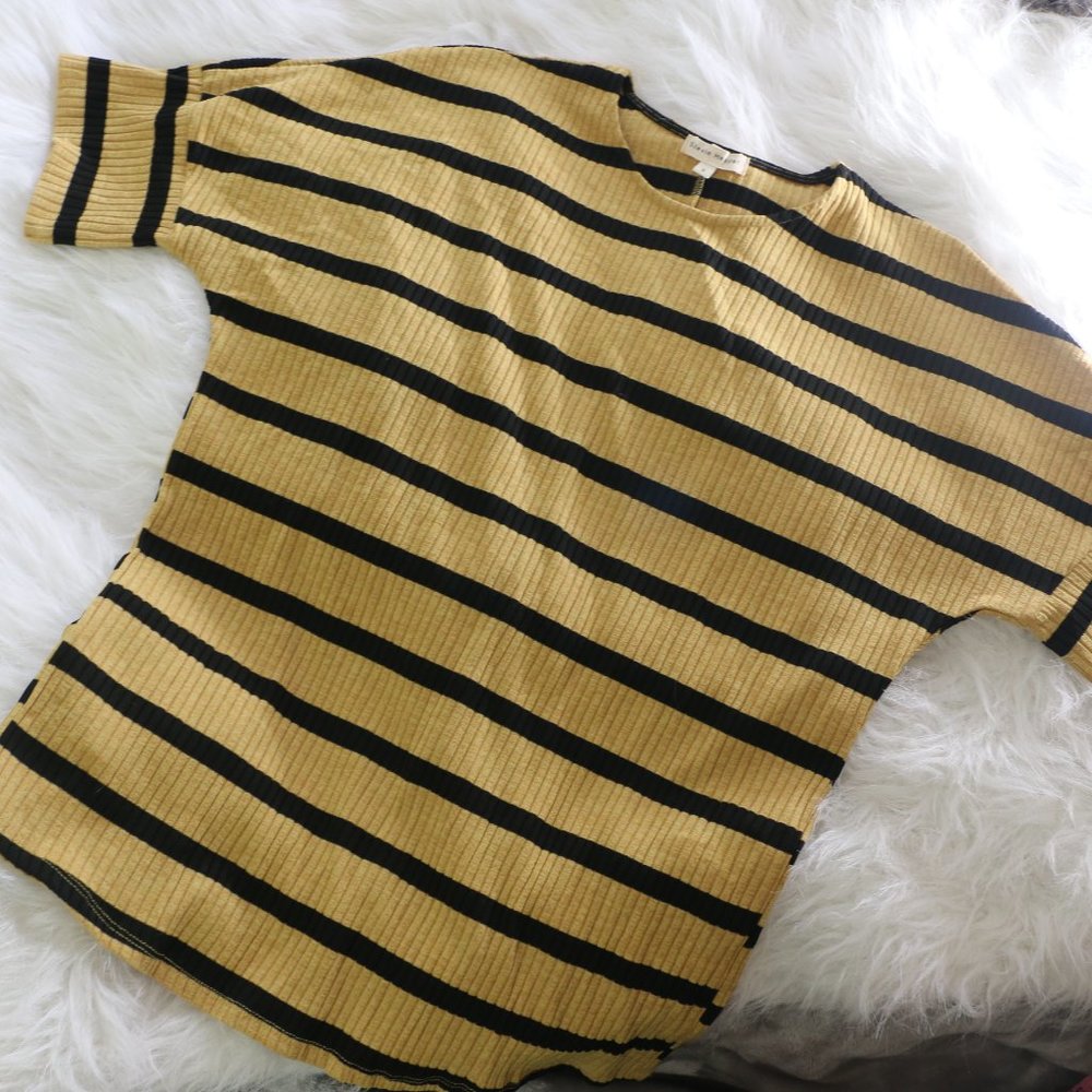 NWOT Stevie Hender Oversized Ribbed Shirt - Golden Yellow with Black Stripes, Sh